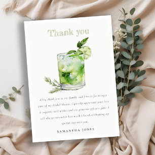 Carte De Remerciements Élégante Fête des mariées de cocktails Green Marga