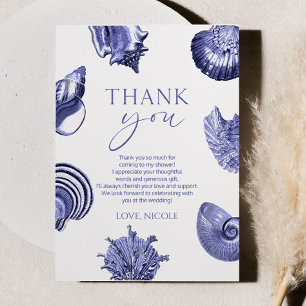 Carte De Remerciements Elégante Fête des mariées de coquillages bleus