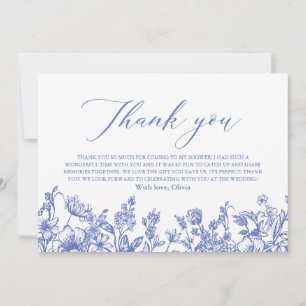 Carte De Remerciements Elégante Fête des mariées florale bleu Dusty