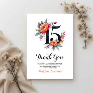 Carte De Remerciements Élégante Fleur de Quinceañera Anniversaire Aquarel
