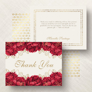 Carte De Remerciements Élégante Fleur de Quinceanera Rouge