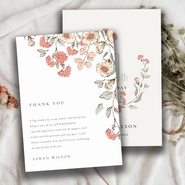 Carte De Remerciements Élégante Fleurs Roses Mignonnes Wreath À Tout Âge  (Créateur téléchargé)