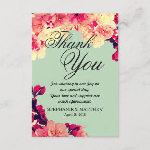 Carte De Remerciements Élégante floraison de cerises sur Turquoise rustiq