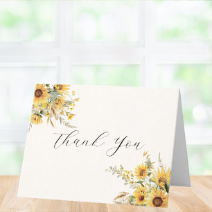 Carte De Remerciements Élégante Florale Pliée de Tournesol à l'Aquarelle