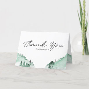 Carte De Remerciements Élégante forêt verte Montagnes simples