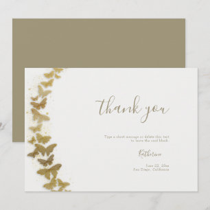 Carte De Remerciements Élégante Forme Moderne Papillons Or Boho Bridal