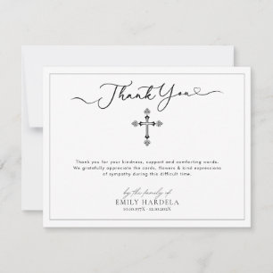 Carte De Remerciements Elégante Gold Blue Floral Cross Funeral Thanks Car