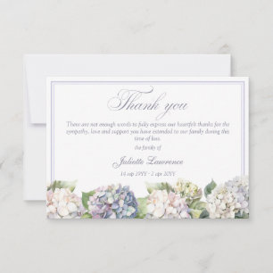 Carte De Remerciements Élégante hydrangea aquarelle florale funéraire