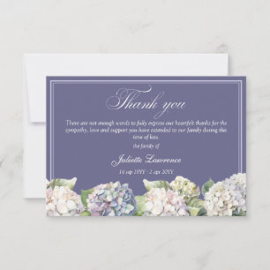 Carte De Remerciements Élégante hydrangea florale aquarelle funéraire