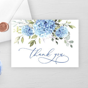 Carte De Remerciements Elégante Hydrangée Bleue Eucalyptus Fleurs Simple