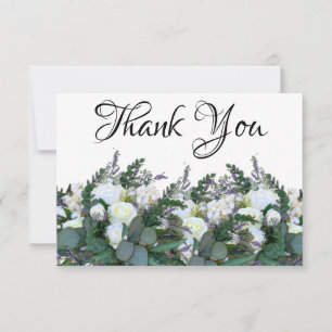Carte De Remerciements Élégante Lavande Eucalyptus blanc roses verdure