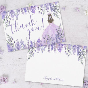Carte De Remerciements Élégante Lavande Florale Purple Quinceañera