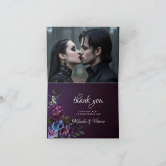 Carte De Remerciements Élégante Mariage gothique à fleurs foncées