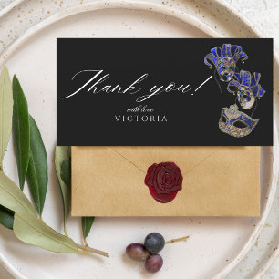 Carte De Remerciements Elégante mascarade en argent noir de Bohême