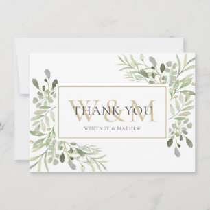 Carte De Remerciements Élégante Monogramme de Verdure