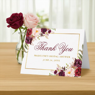 Carte De Remerciements Élégante note de Fête de l'mariée d'or floral de B