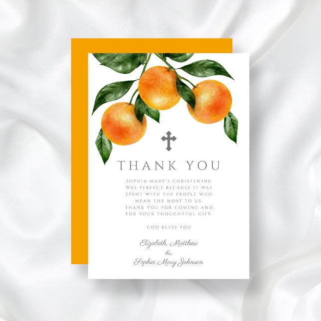 Carte De Remerciements Élégante Oranges botaniques Fille Christening (Elegant Botanical Oranges Girl Christening Thank You Card)
