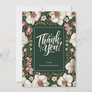 Carte De Remerciements Élégante Orchidée Blanche et Rose Personnalisée