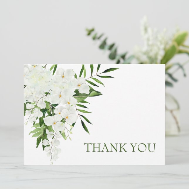 Carte De Remerciements Elégante Orchidées Blanches Mariage bohème Floral (Debout devant)