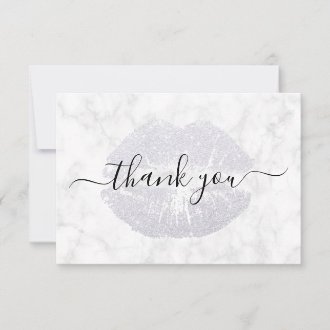 Carte De Remerciements Élégante parties scintillant moderne en argent lèv (Devant)