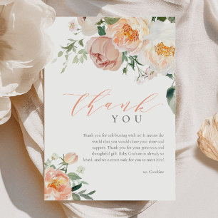 Carte De Remerciements Élégante Pêche Baby Dans Fleur Baby shower Fille