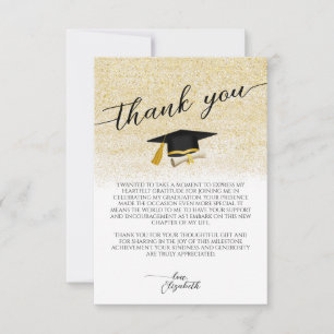 Carte De Remerciements Elégante Photo Black Gold Script Graduation Party