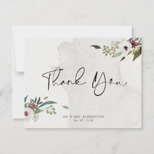 Carte De Remerciements Elégante photo Bourgogne Vert aquarelle