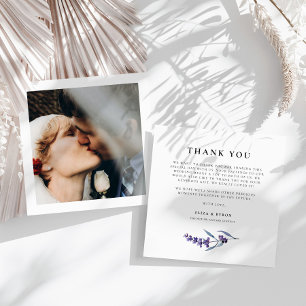 Carte De Remerciements Élégante photo carrée de mariage floral lavande