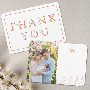 Carte De Remerciements Élégante photo de Baby Shower en Terracotta