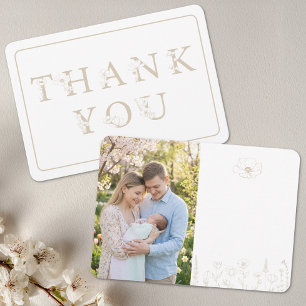 Carte De Remerciements Élégante Photo de Baby Shower Taupe