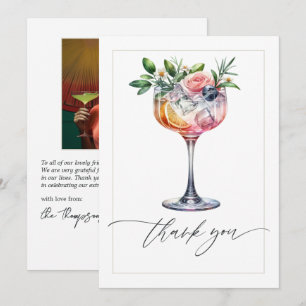 Carte De Remerciements Élégante photo de cocktail floral rose pour une do