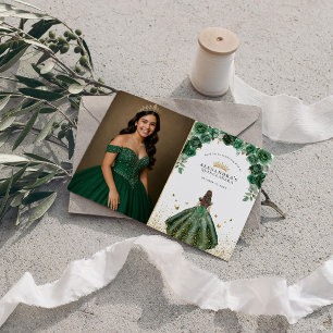 Carte De Remerciements Élégante Photo de Faux Feuillet de Florale Émeraud