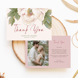 Carte De Remerciements Élégante Photo de Fleur de Pivoine Rose Pâle pour