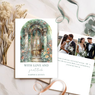 Carte De Remerciements Élégante photo de mariage au jardin botanique terr