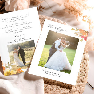 Carte De Remerciements Élégante photo de mariage floral