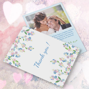 Carte De Remerciements Élégante photo de mariage florale aux aquarelles d