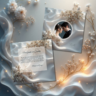 Carte De Remerciements Élégante photo de mariage florale romantique avec