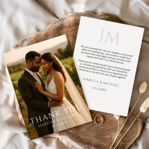 Carte De Remerciements Élégante Photo de Mariage Minimaliste
