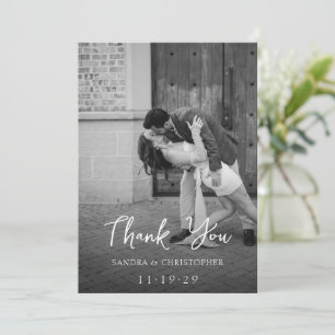 Carte De Remerciements Élégante photo de mariage moderne en noir et blanc