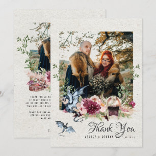 Carte De Remerciements Élégante Photo de Mariage Viking Floral de Remerci