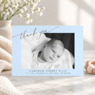 Carte De Remerciements Élégante photo de naissance de bébé au script mode