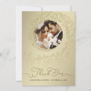 Carte De Remerciements Élégante Photo de Remerciement de Mariage en Damas
