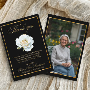 Carte De Remerciements Élégante Photo de Rose Blanche Or Funérailles