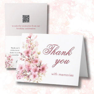Carte De Remerciements Élégante photo florale Lien QR Chaque année Annive