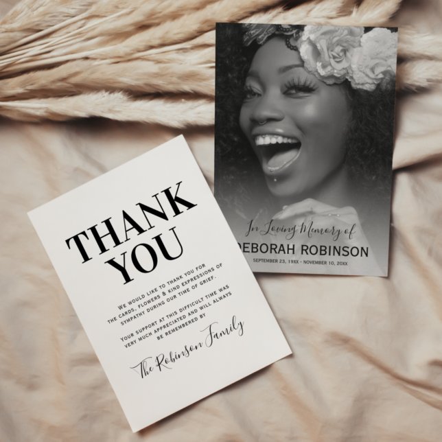 Carte De Remerciements Élégante photo funéraire (Créateur téléchargé)