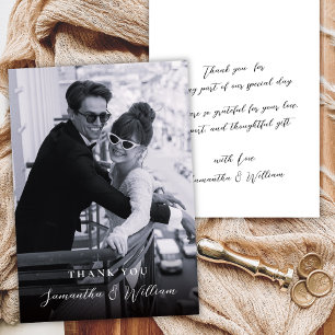 Carte De Remerciements Élégante Photo Mariage Noir et Blanc Remerciements