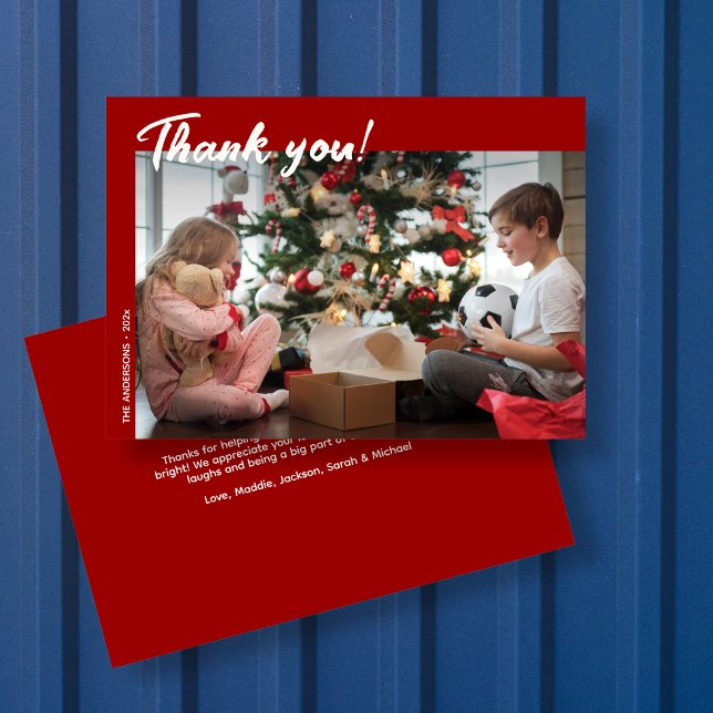 Carte De Remerciements Élégante photo moderne de vacances rouges (Créateur téléchargé)