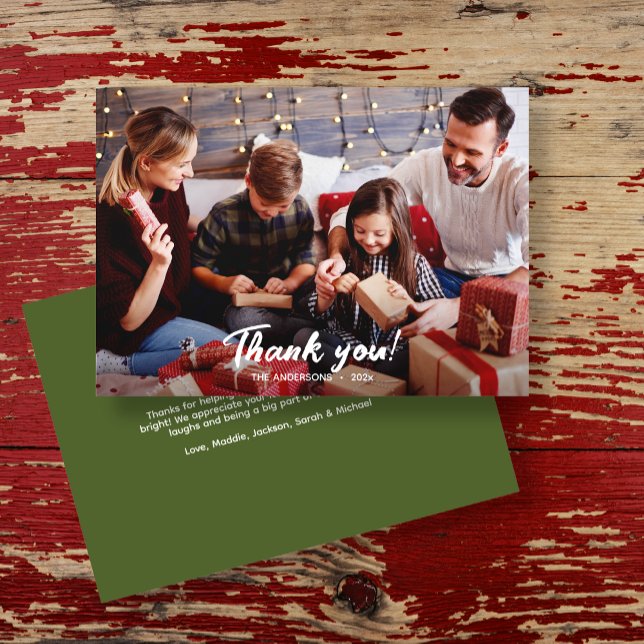 Carte De Remerciements Élégante photo moderne de vacances vertes (Créateur téléchargé)