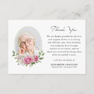Carte De Remerciements Élégante photo rose florale funéraire mémorial