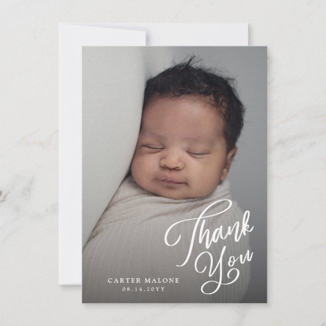 Carte De Remerciements Élégante photo simple de bébé en écriture script (Devant)